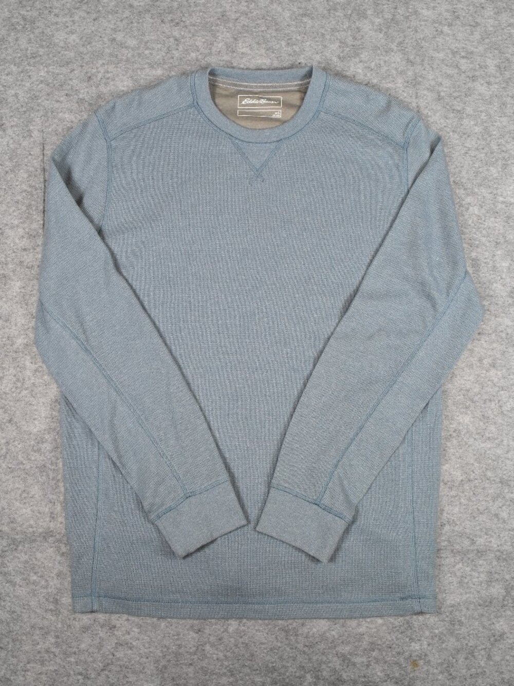 Eddie Bauer Blue Waffle Knit Long Sleeve Pullover Thermal Shirt Mens Size Large